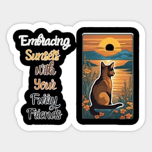 Embracing Sunsets with Your Furry Friends Sticker